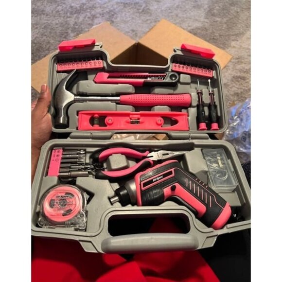 58pc Pink 8V USB Electric Drill Driver & Household Tool Kit w/ Variable Speed - Picture 1 of 1